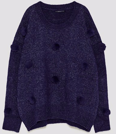 zara blue pom pom sweater