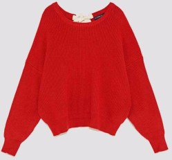 red sweater with bow zara