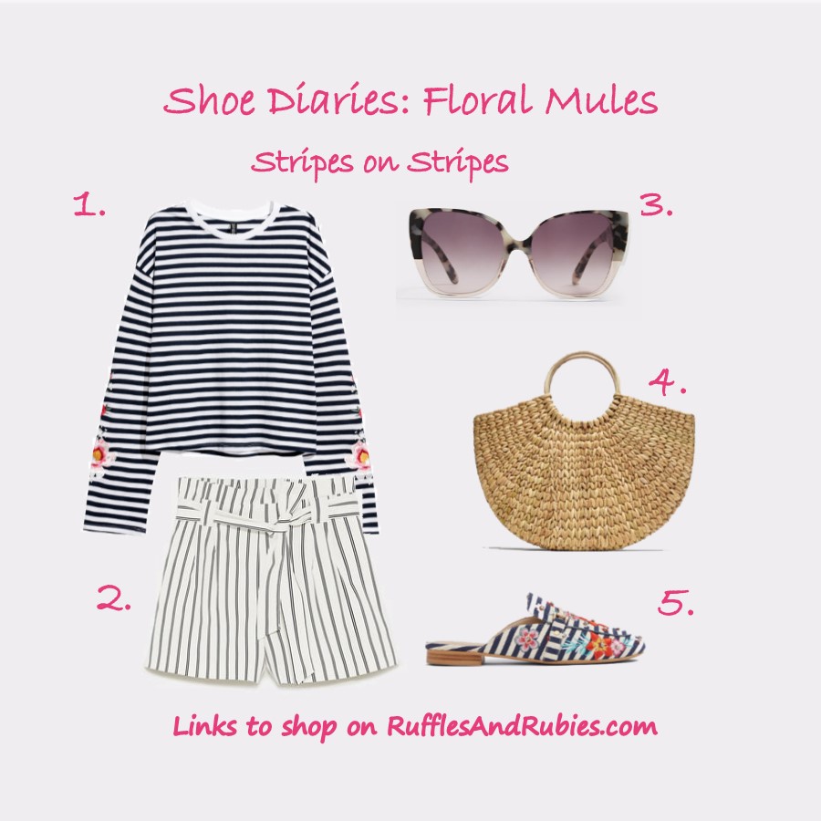 shoe diaries floral mules stripes on stripes