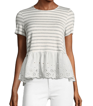 bay striped and eyelet sleeve tee